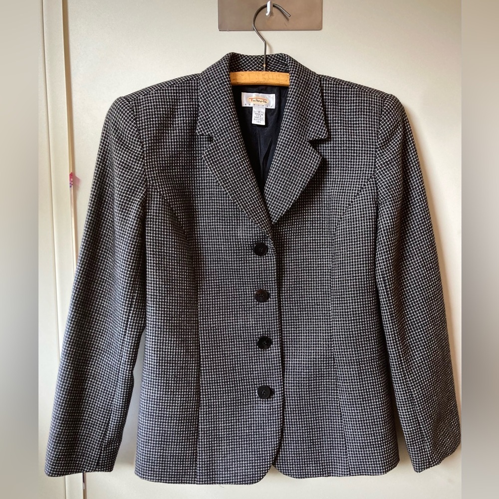 Talbots Black and White Checkered Blazer with Belt
